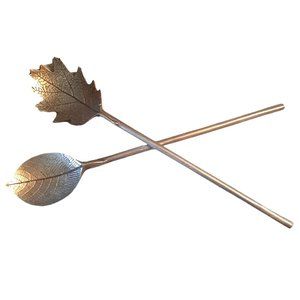 Mariposa Cast Aluminum Salad Servers Vintage 1992 Leaf Pattern Spoon Fork